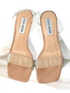 Steve Madden Nude Suede Slides with Clear Strap
